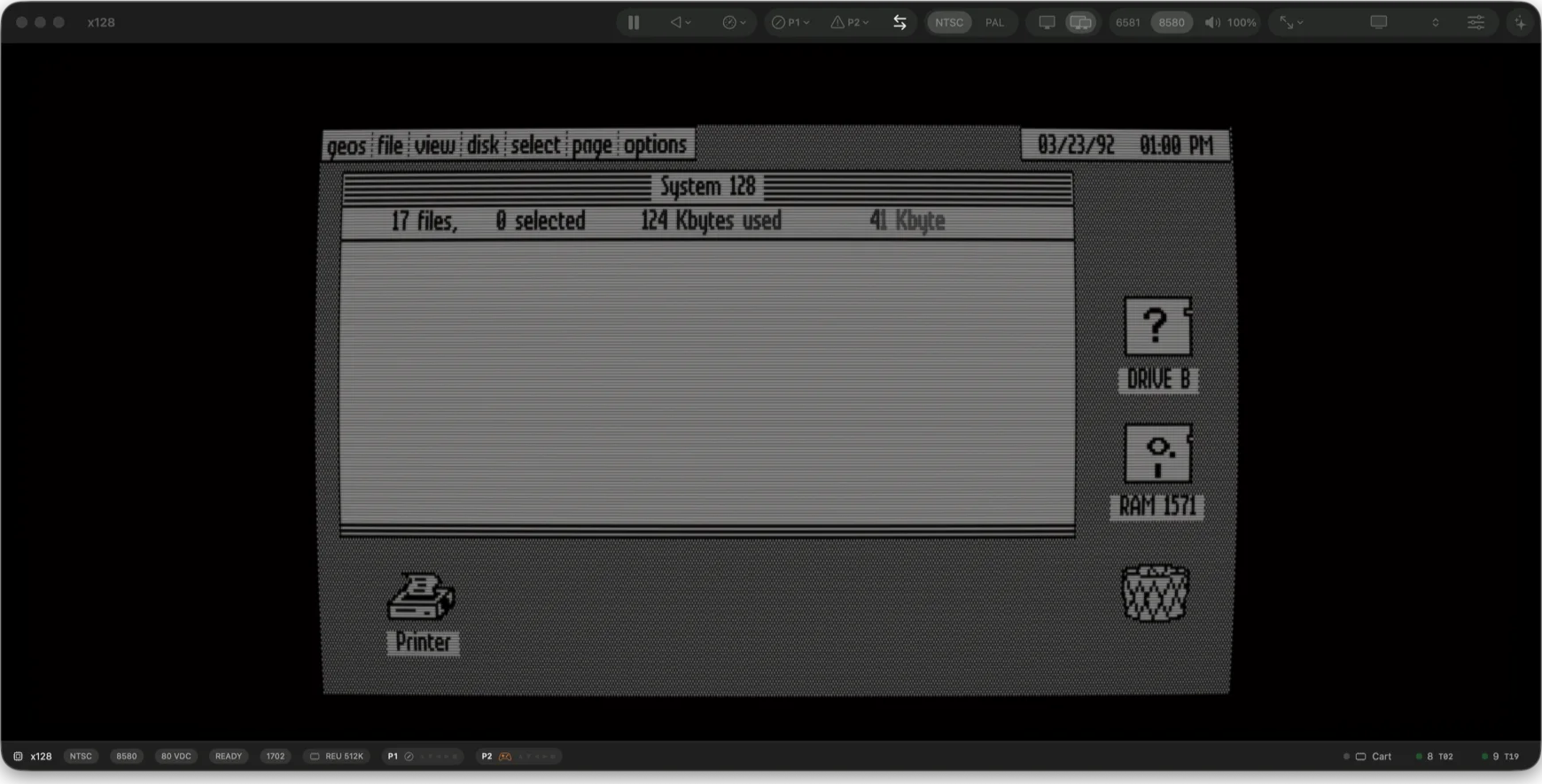 mac VICE x128 running GEOS 128 in 80-column mode